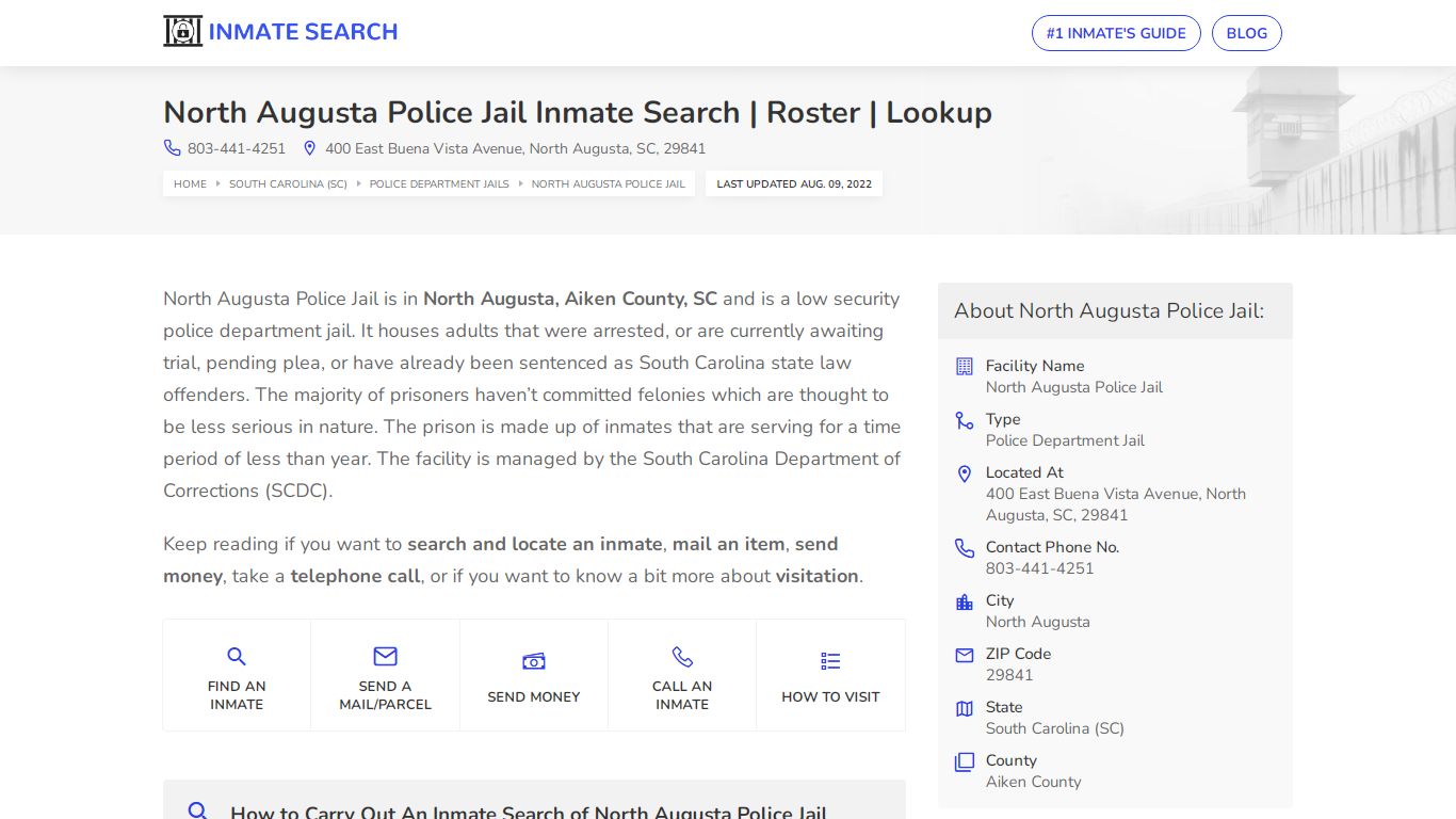 North Augusta Police Jail Inmate Search | Roster | Lookup